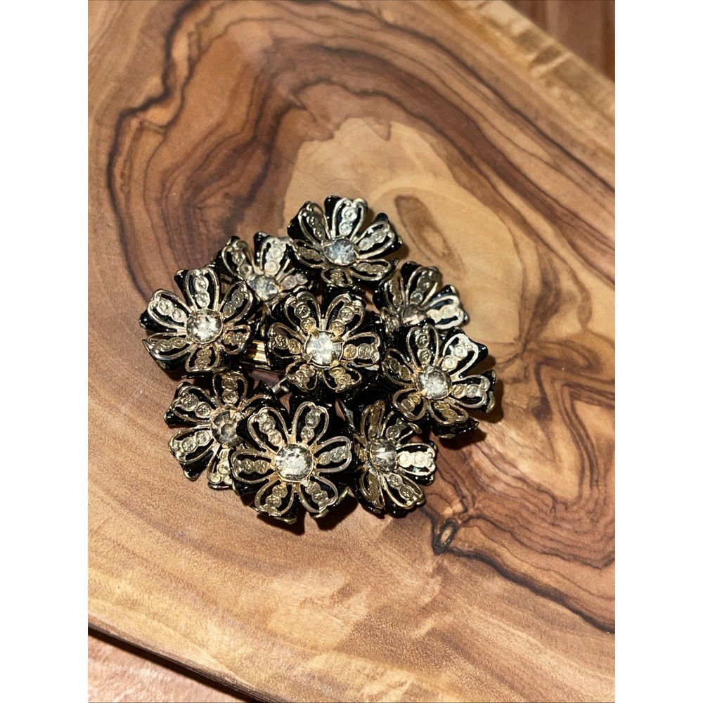 VINTAGE large bouquet FLOWERS Floral RHINESTONE Pin Brooch Grannycore - Picture 1 of 6